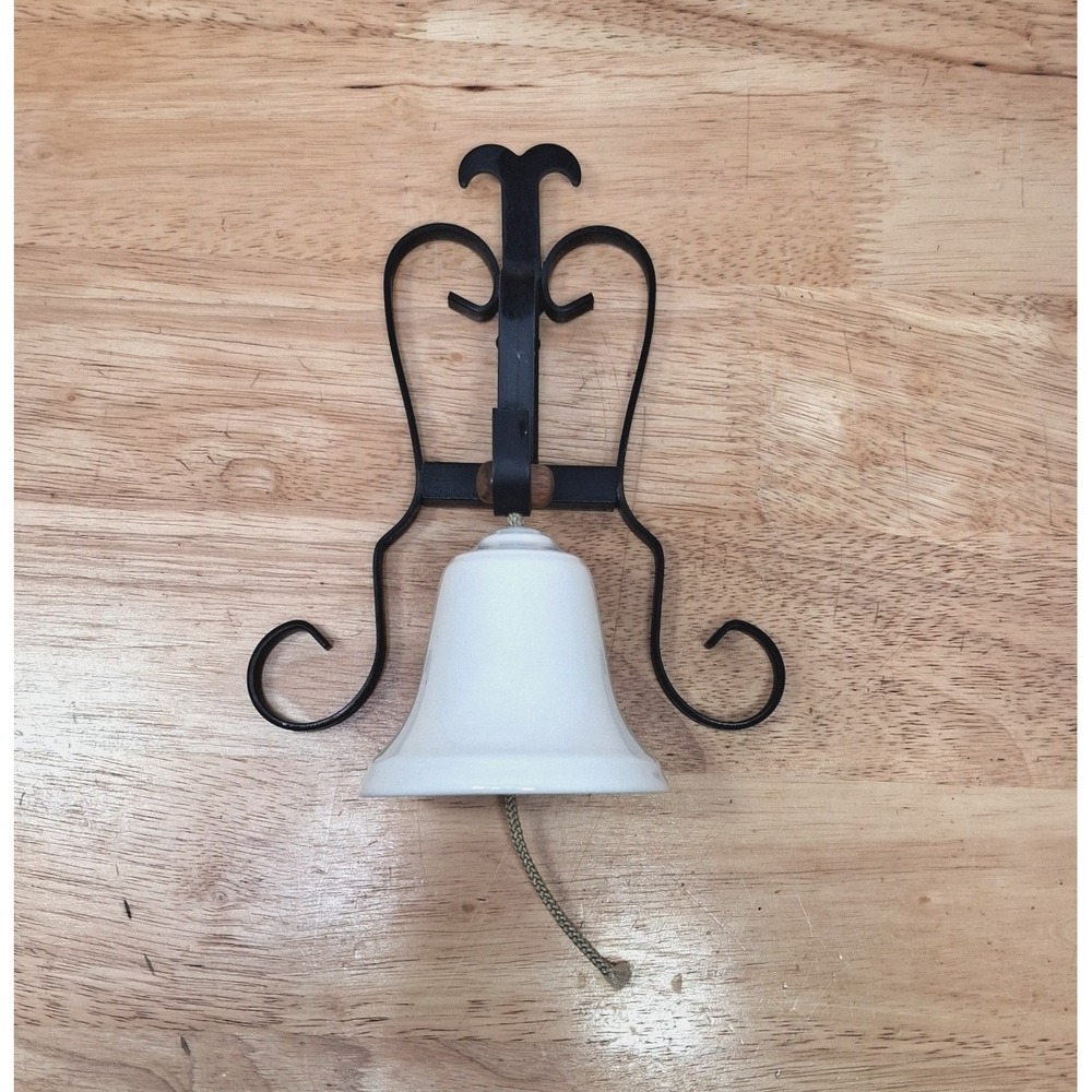 Vintage Wrought Iron And Porcelain Farmhouse Decor Dinner Bell